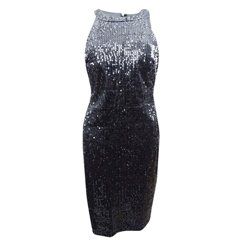 Nightway Women's Petite Velvet Sequined Sheath Dress - Charcoal